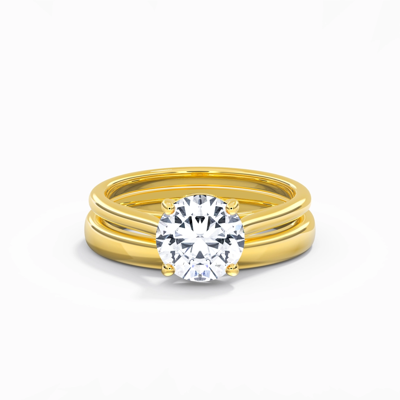 18K Gold Cathedral East West Traditional Shank Bridal Set