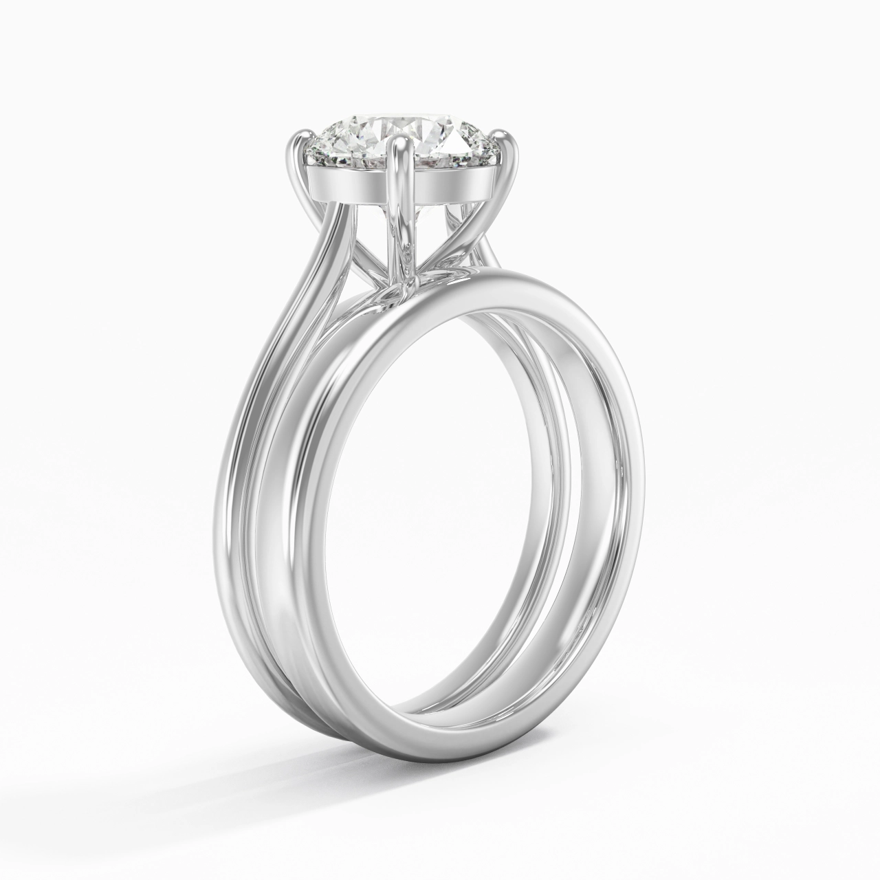 14K White Gold Cathedral East West Traditional Shank Bridal Set