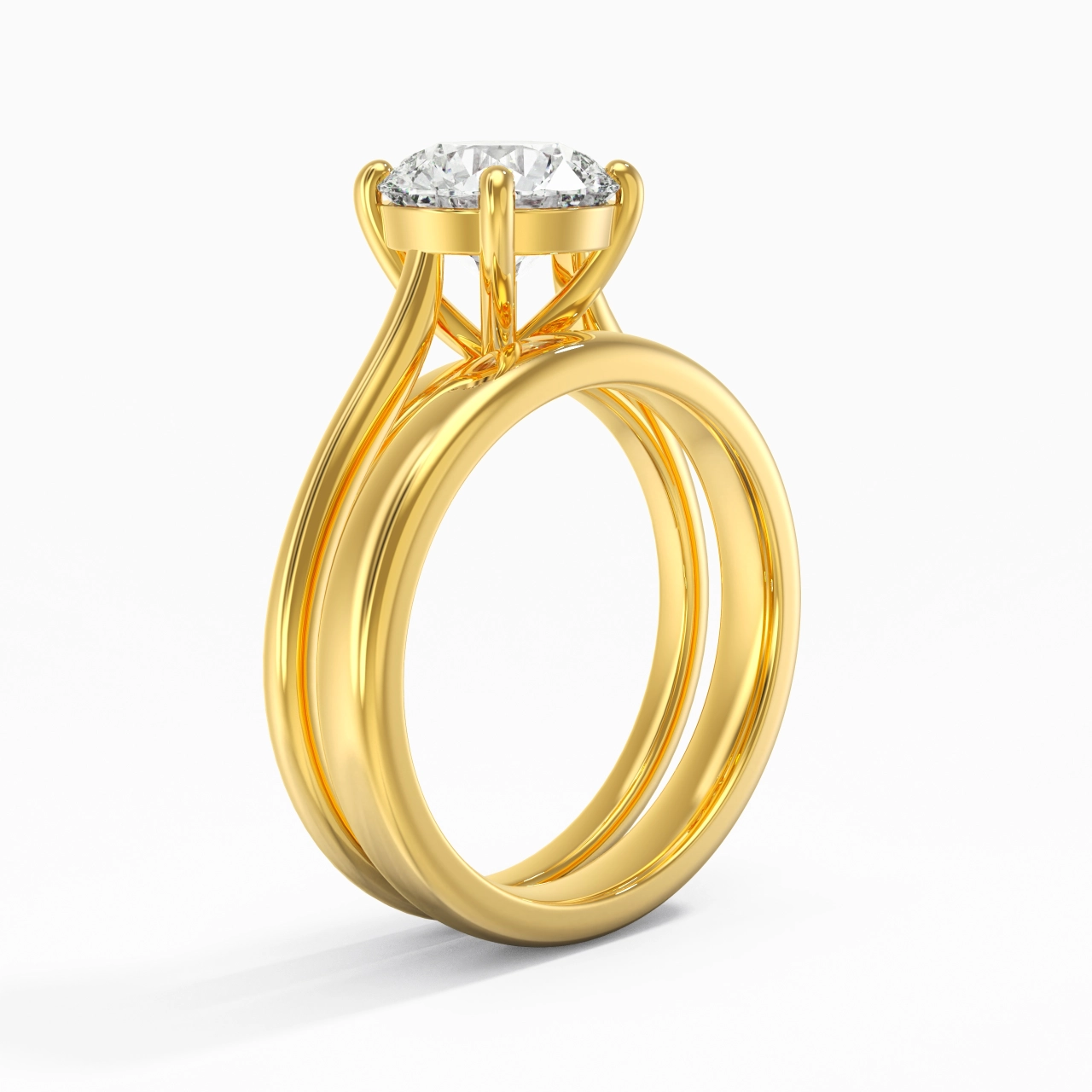 18K Gold Cathedral East West Traditional Shank Bridal Set