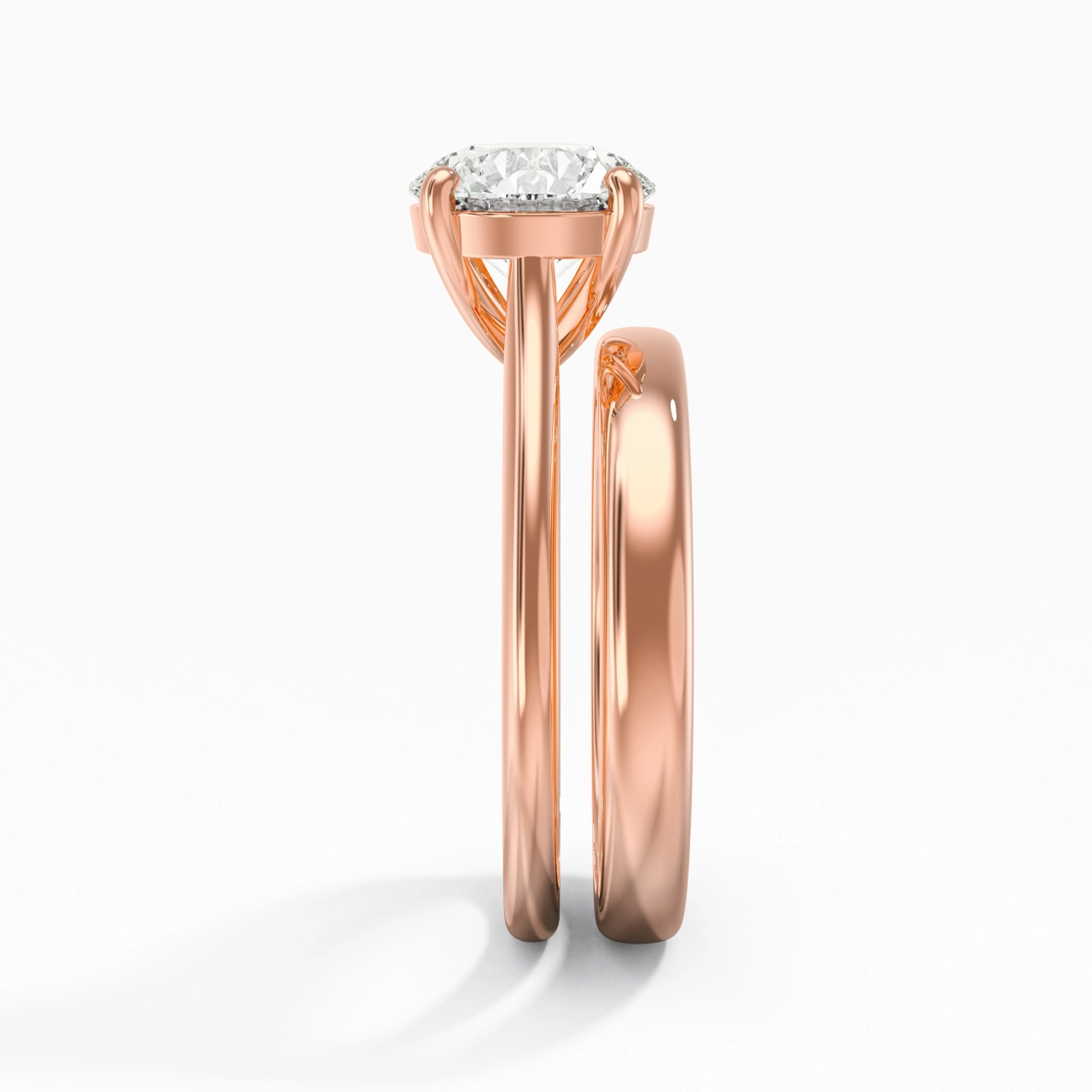 18K Rose Gold Cathedral East West Traditional Shank Bridal Set