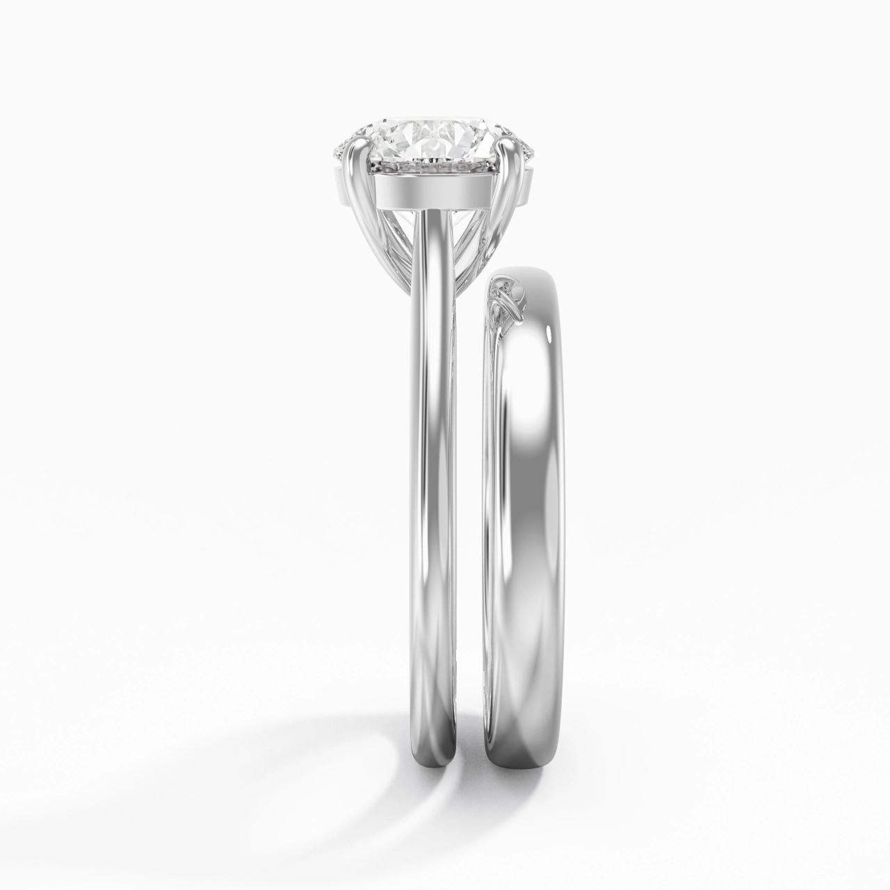 14K White Gold Cathedral East West Traditional Shank Bridal Set