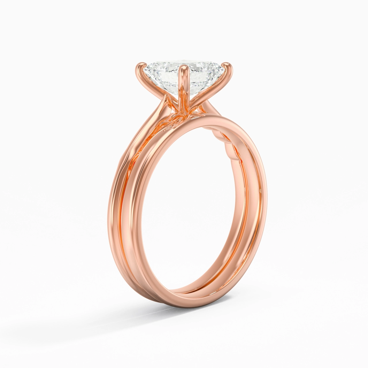 18K Rose Gold Solitaire Traditional Shank Bridal Set