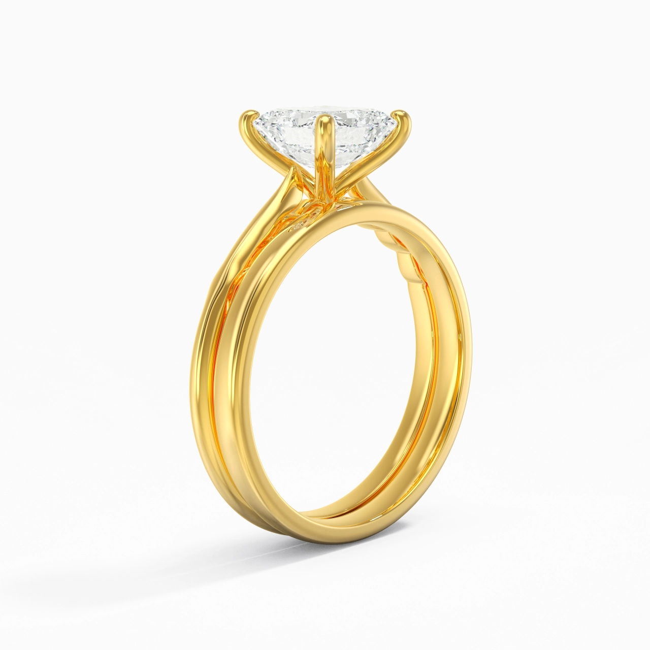 14K Gold Solitaire Traditional Shank Bridal Set