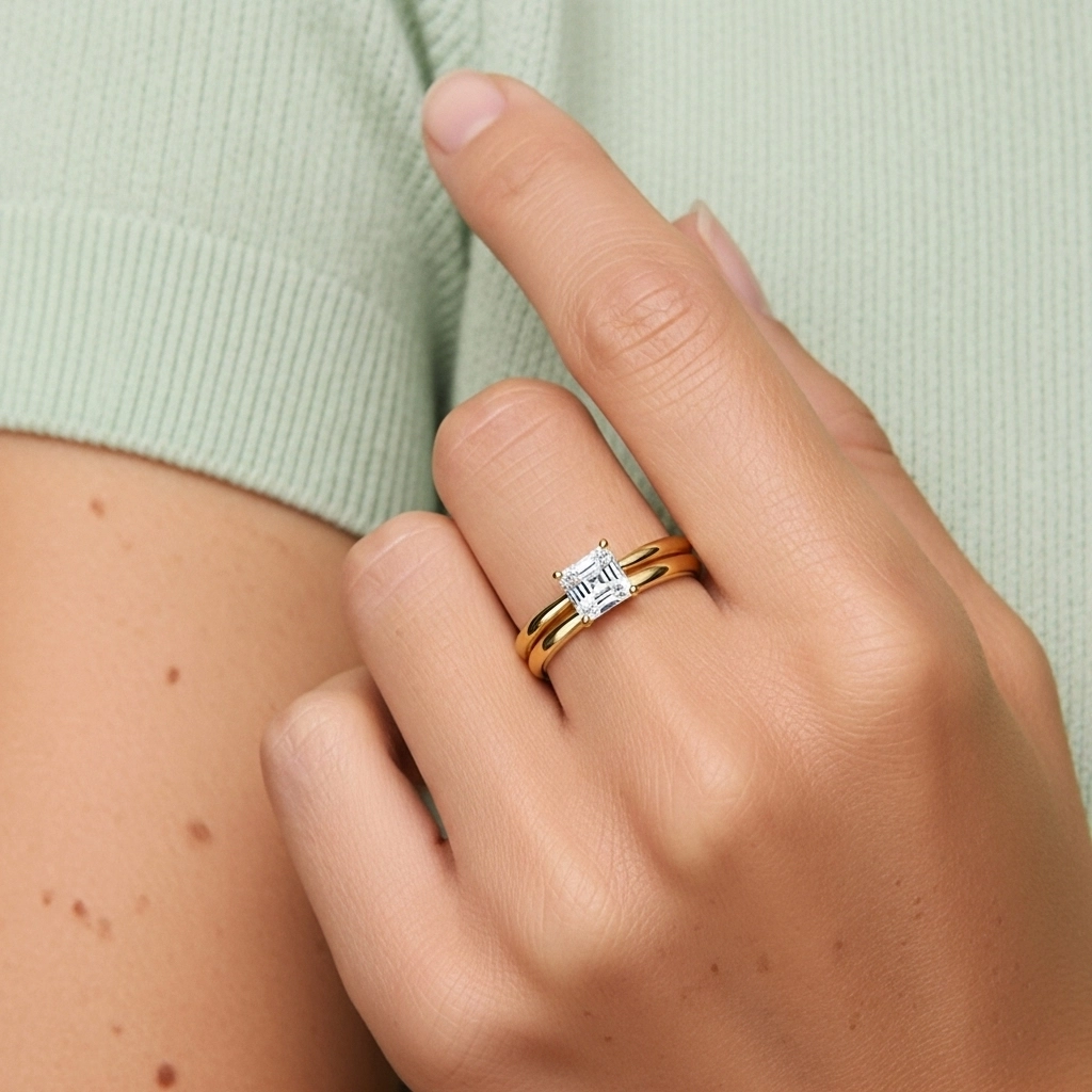 Oro 14K Solitario Pata tradicional Conjunto Nupcial