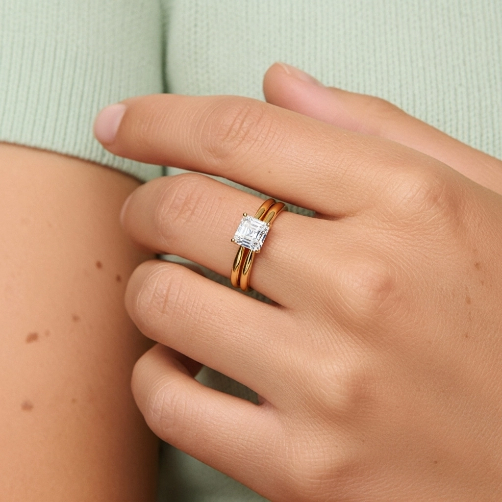 Oro 14K Solitario Pata tradicional Conjunto Nupcial