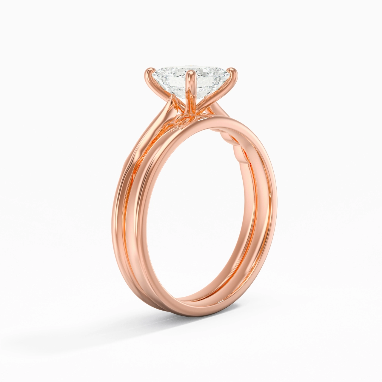 18K Rose Gold Solitaire Traditional Shank Bridal Set