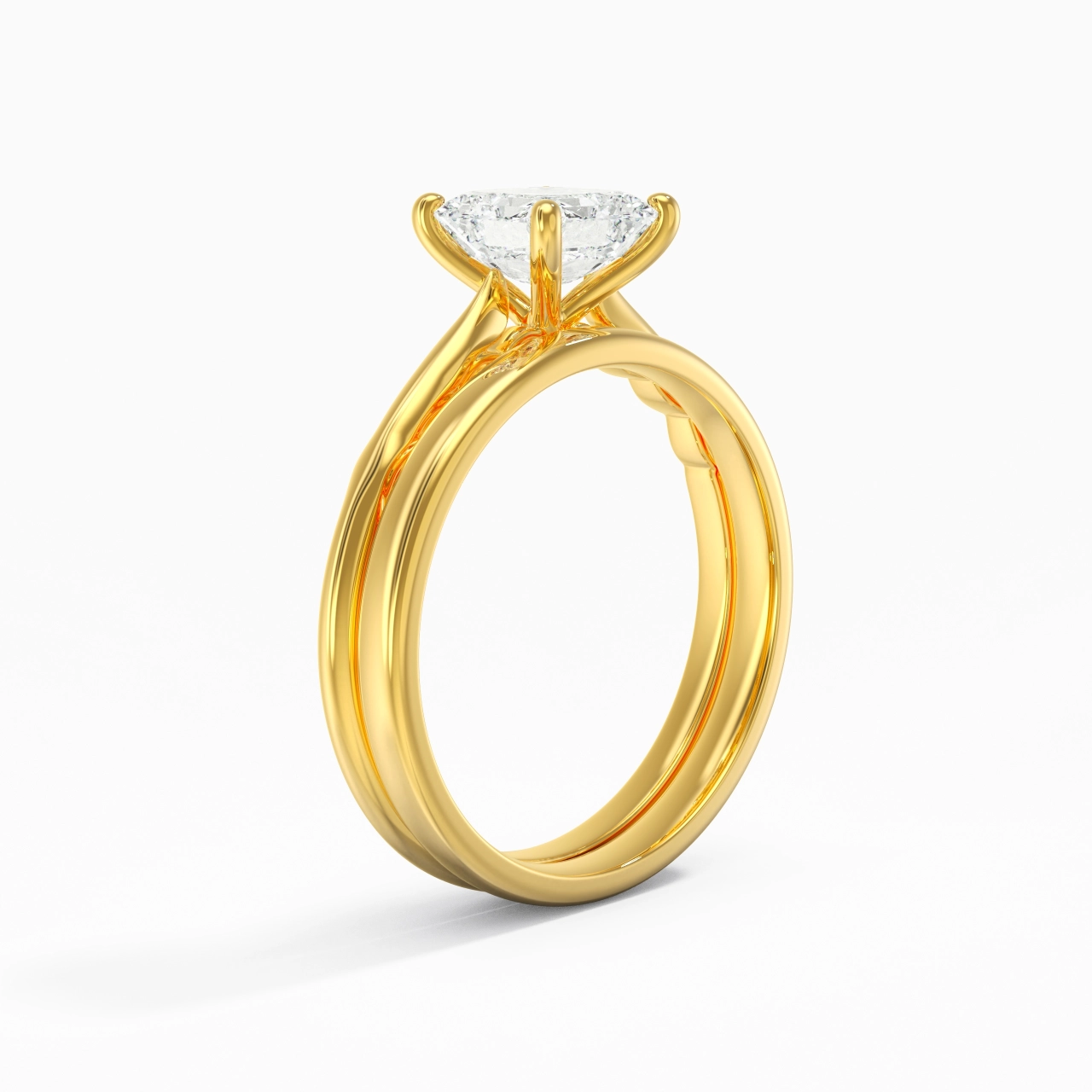 14K Gold Solitaire Traditional Shank Bridal Set