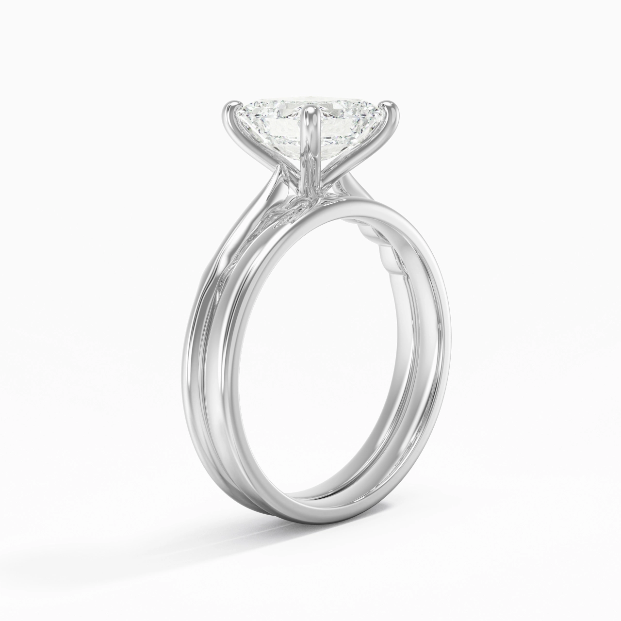 14K White Gold Solitaire Traditional Shank Bridal Set