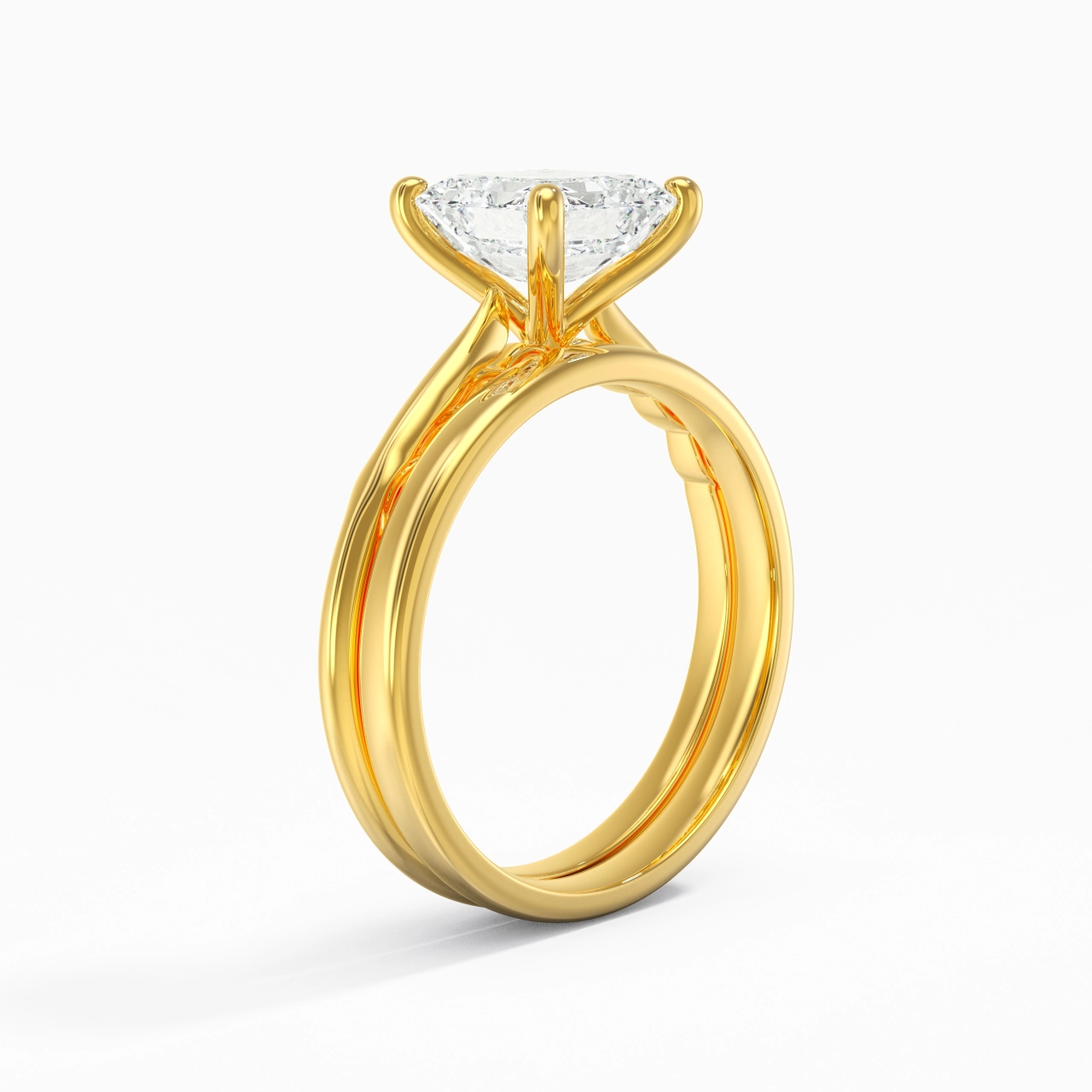 14K Gold Solitaire Traditional Shank Bridal Set