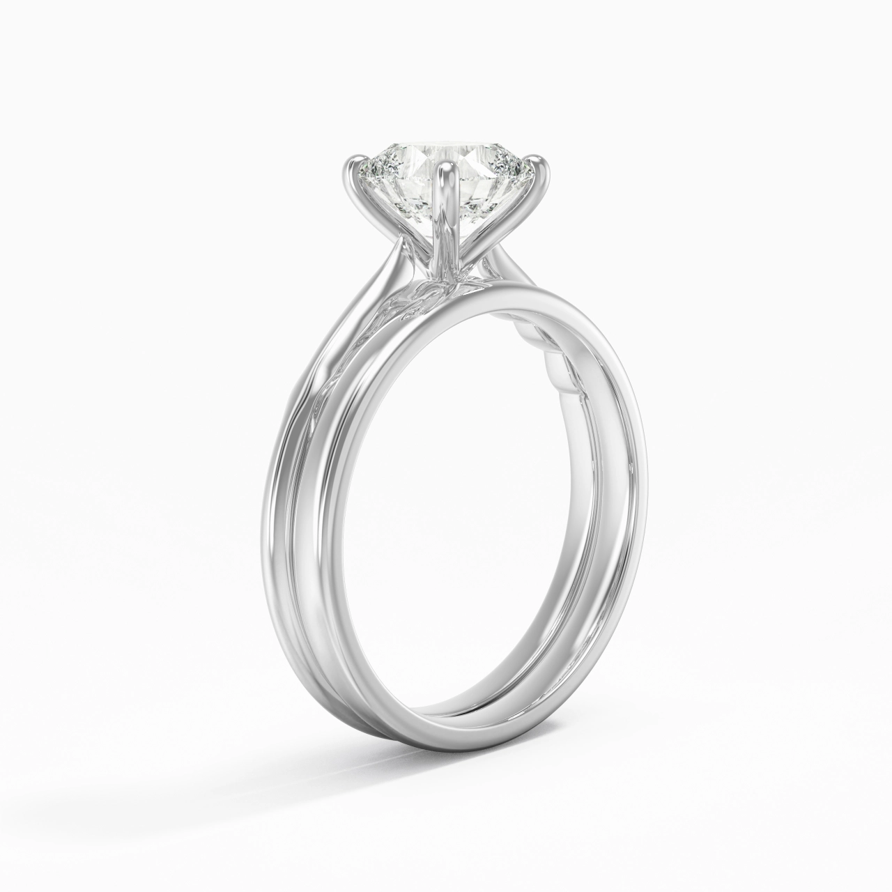 14K White Gold Solitaire Traditional Shank Bridal Set