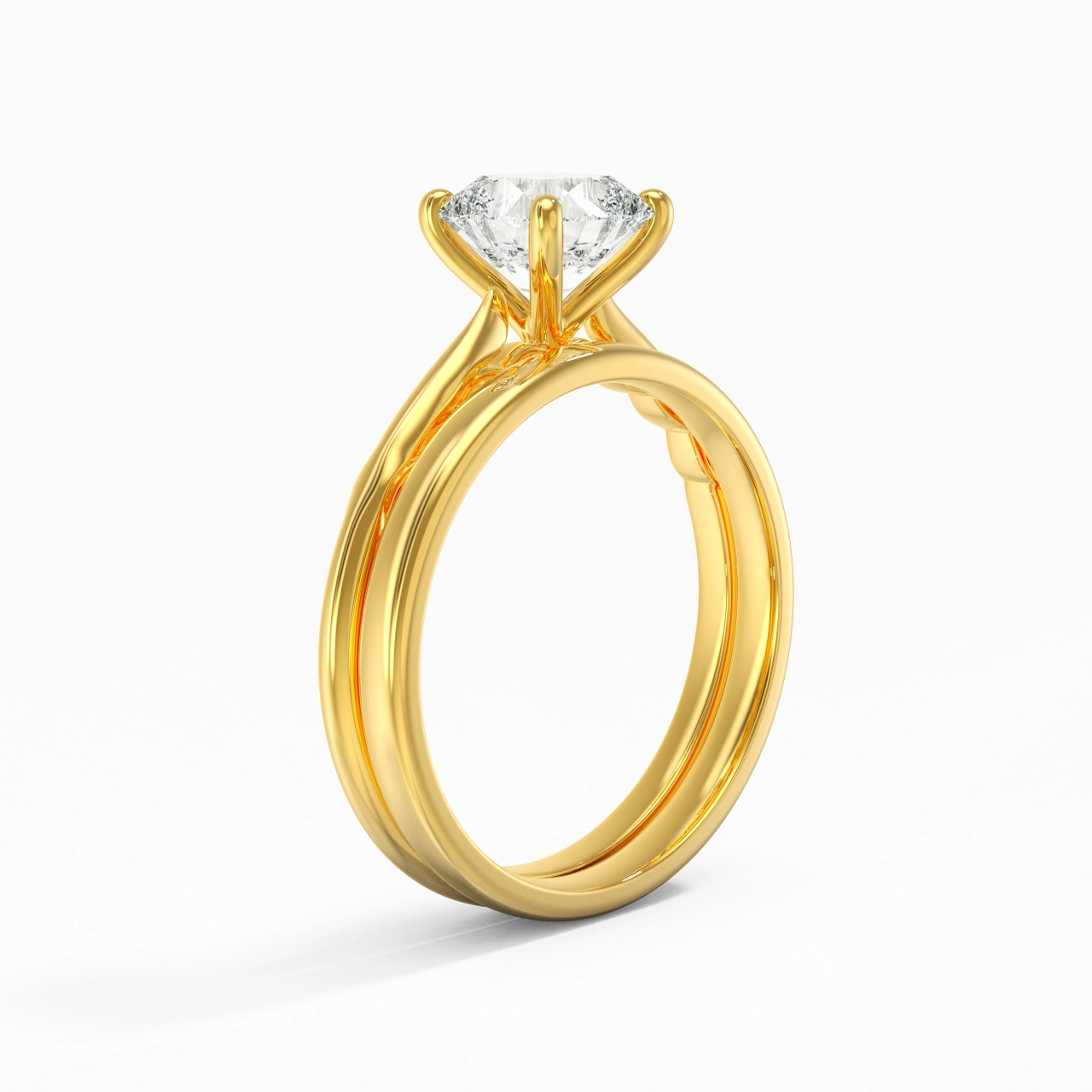 18K Gold Solitaire Traditional Shank Bridal Set