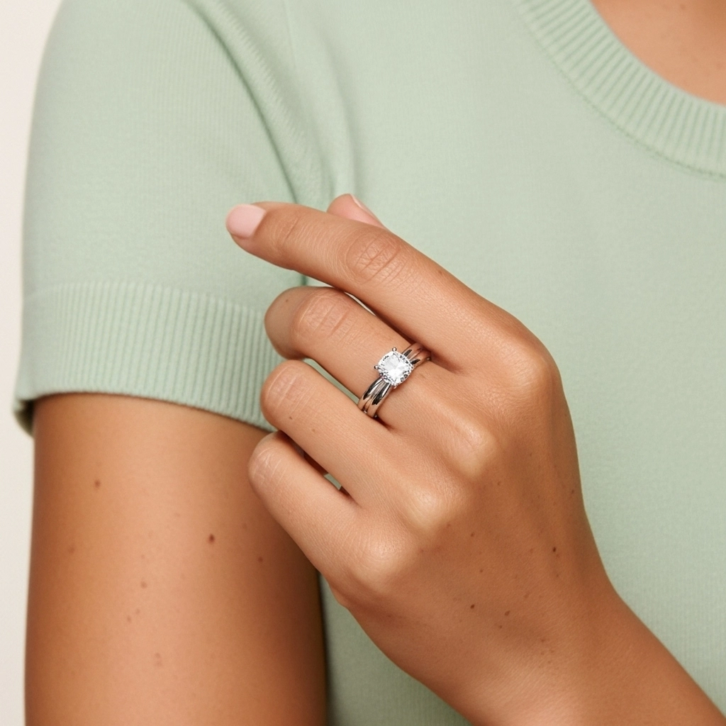 Or blanc 18 carats Solitaire Tige Traditionnelle Ensemble nuptial