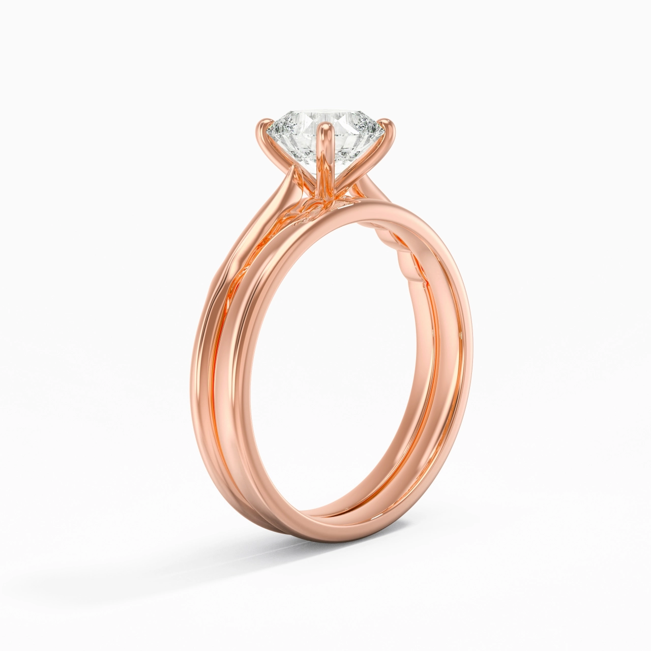 14K Rose Gold Solitaire Traditional Shank Bridal Set
