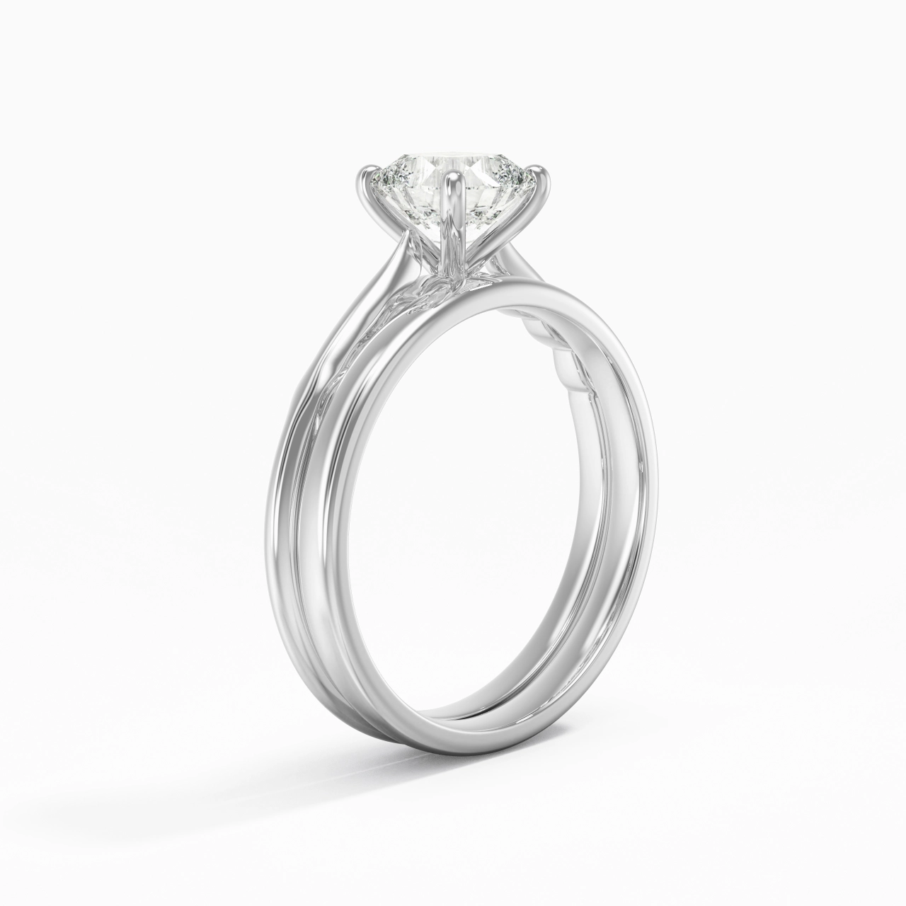 14K White Gold Solitaire Traditional Shank Bridal Set