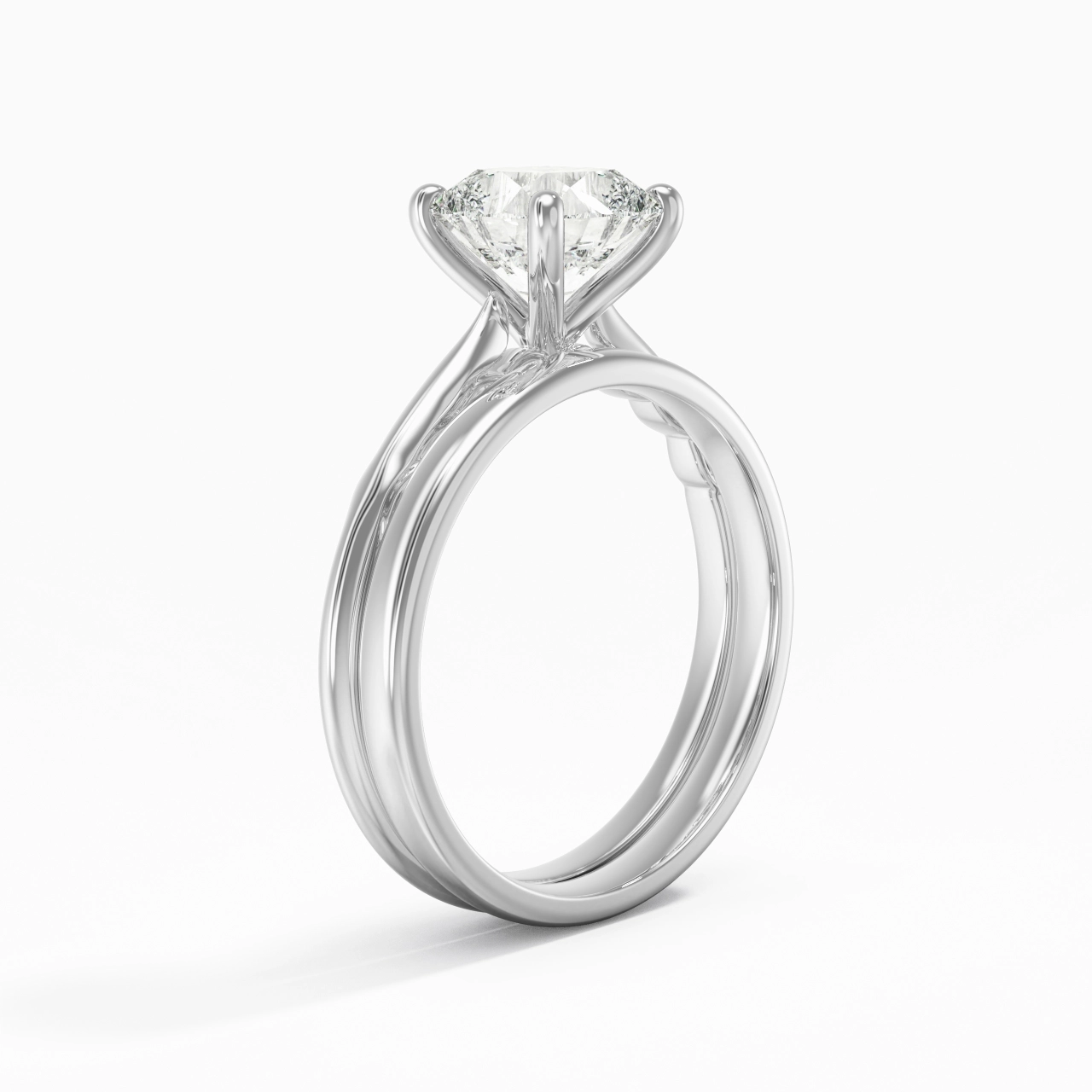 18K White Gold Solitaire Traditional Shank Bridal Set