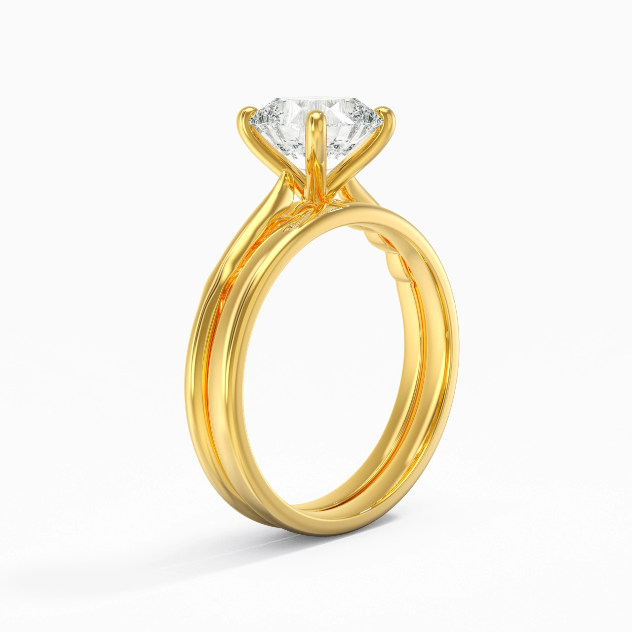 14K Gold Solitaire Traditional Shank Bridal Set