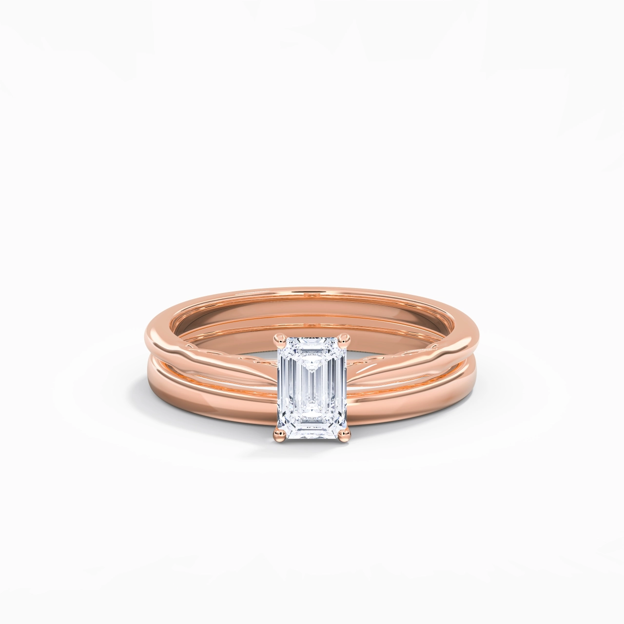 14K Rose Gold Solitaire Traditional Shank Bridal Set