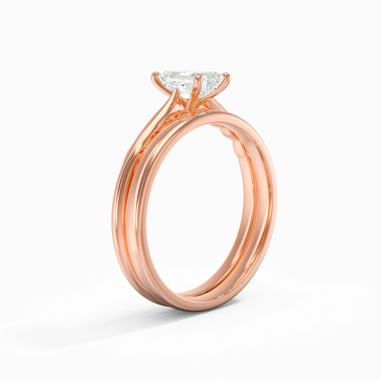 14K Rose Gold Solitaire Traditional Shank Bridal Set