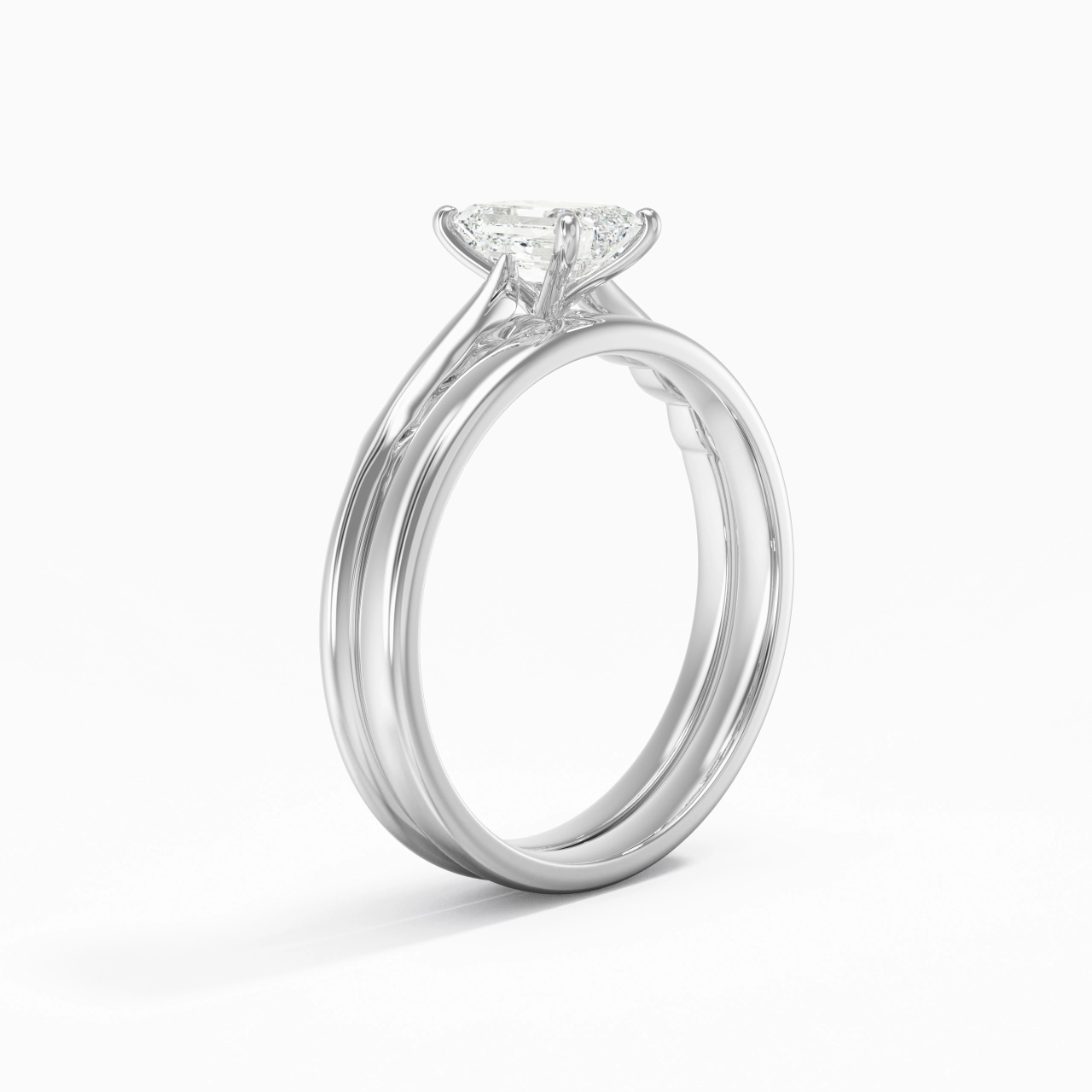 14K White Gold Solitaire Traditional Shank Bridal Set