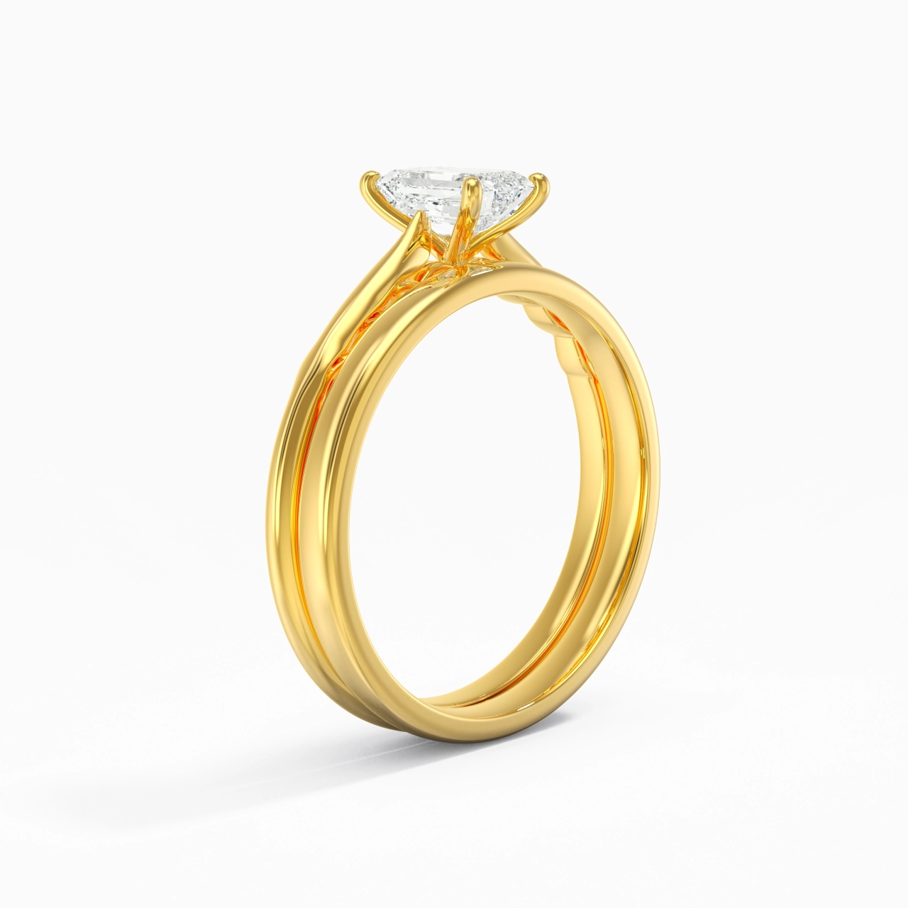 14K Gold Solitaire Traditional Shank Bridal Set