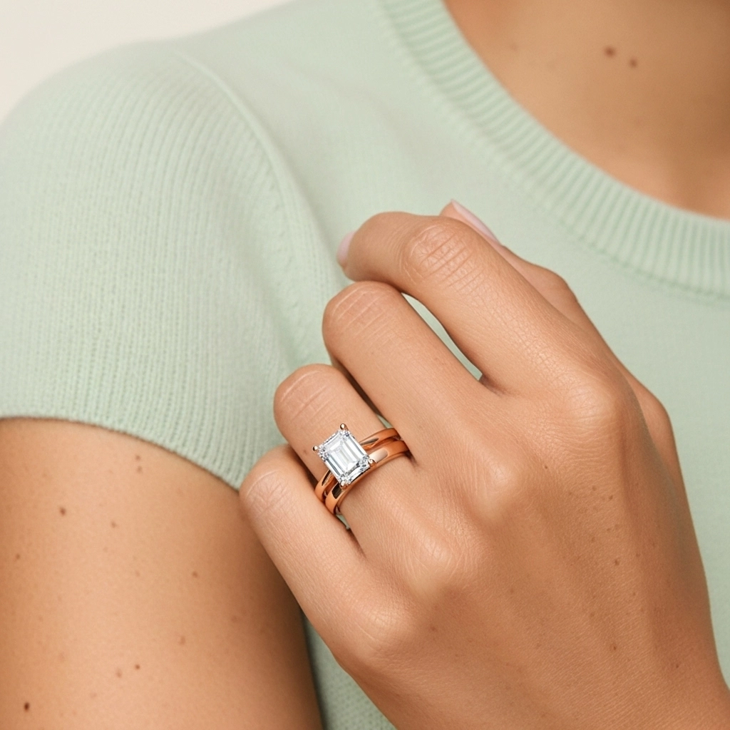 Oro rosa 18K Solitario Pata tradicional Conjunto Nupcial