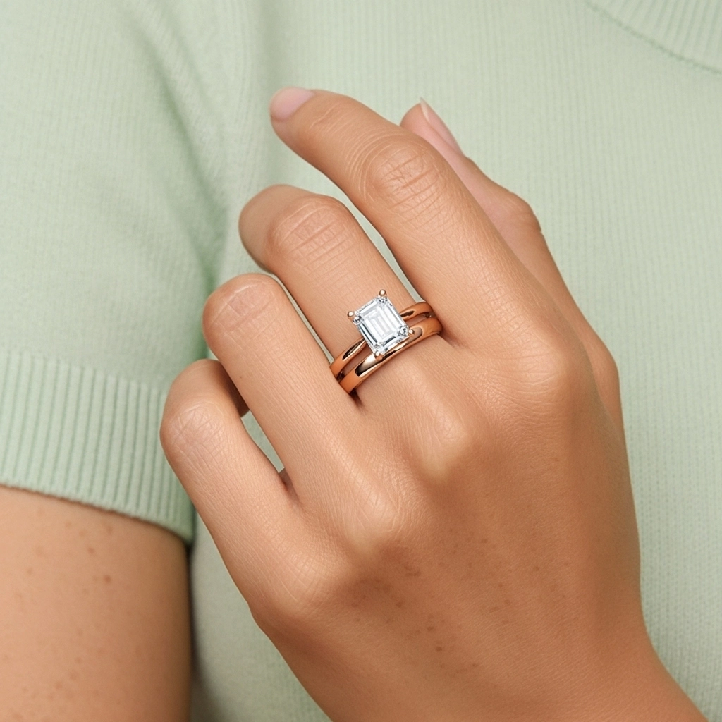 Oro rosa 18K Solitario Pata tradicional Conjunto Nupcial