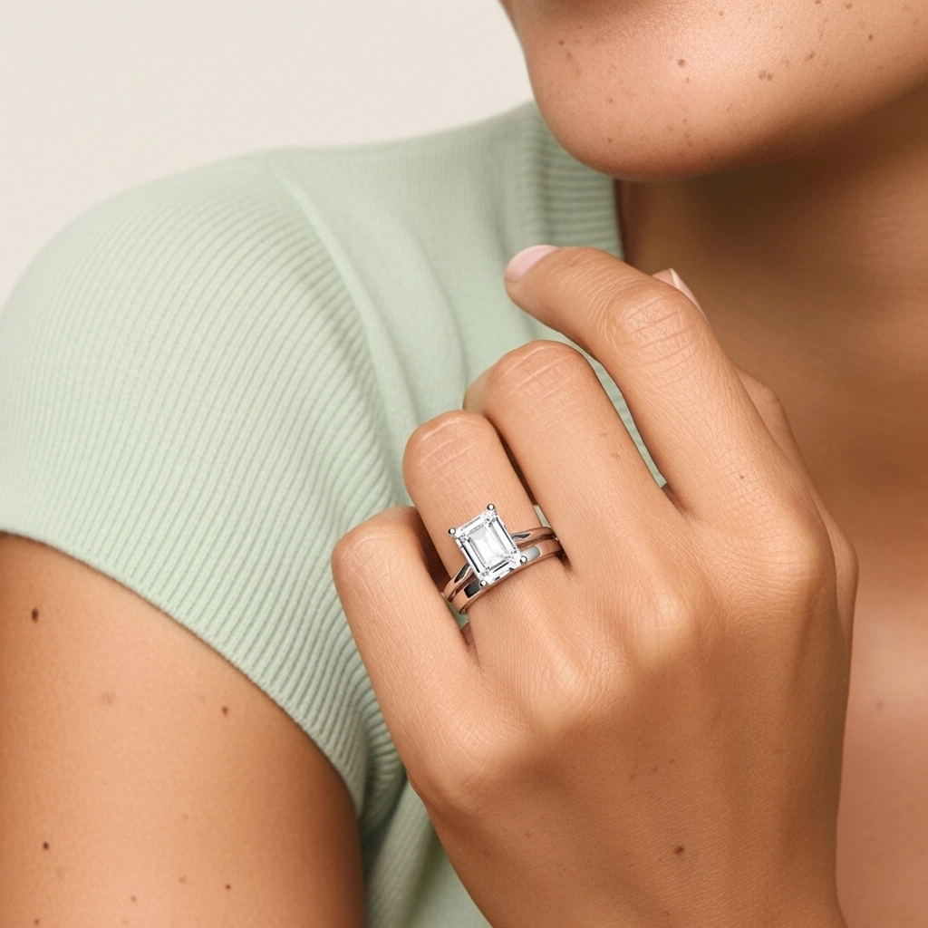 Oro blanco 14K Solitario Pata tradicional Conjunto Nupcial