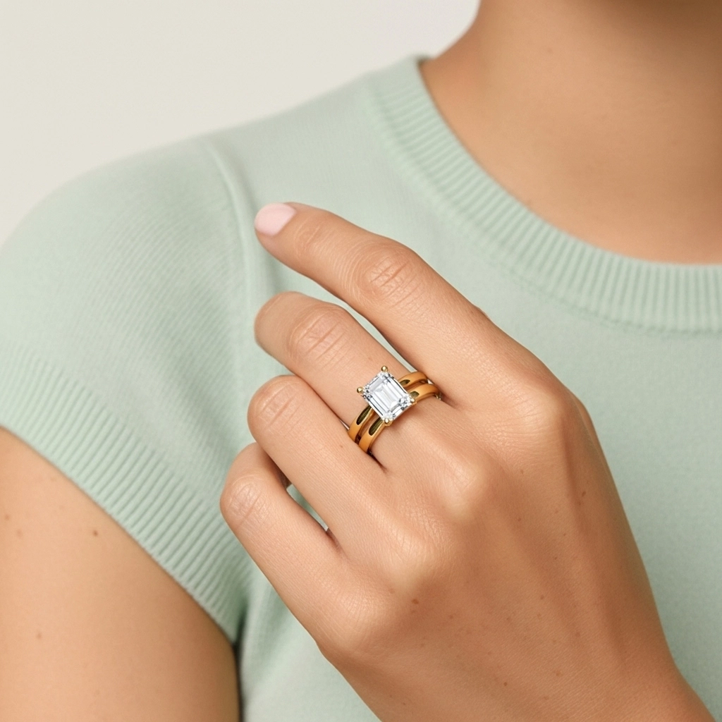 Or 18 carats Solitaire Tige Traditionnelle Ensemble nuptial