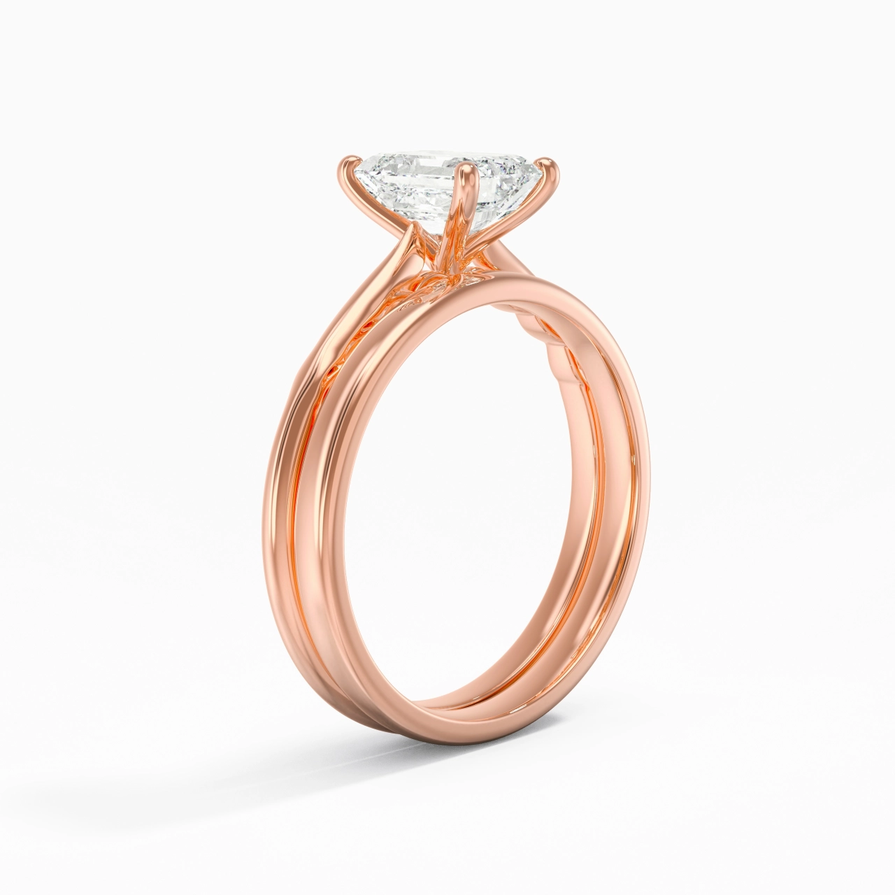 18K Rose Gold Solitaire Traditional Shank Bridal Set