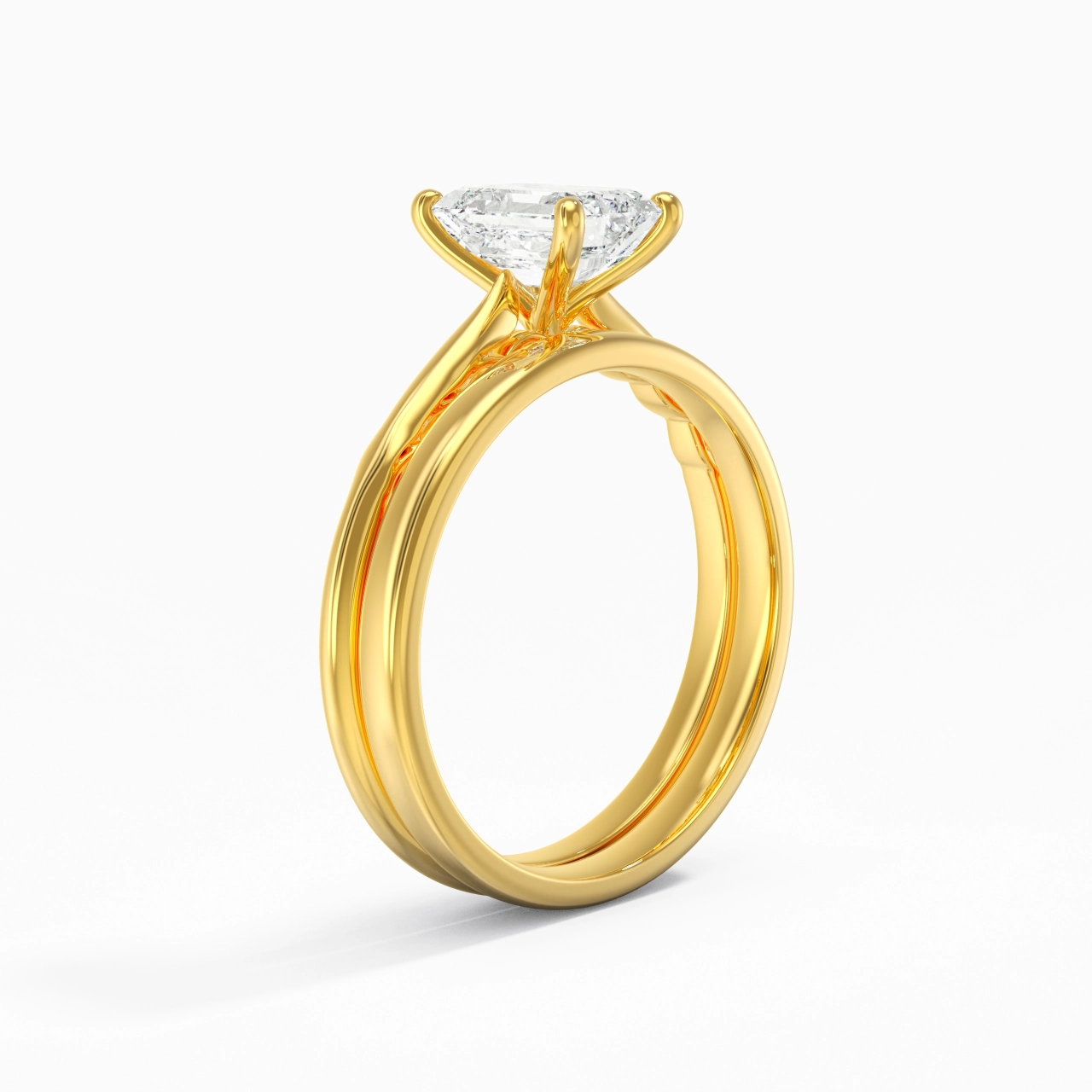 14K Gold Solitaire Traditional Shank Bridal Set
