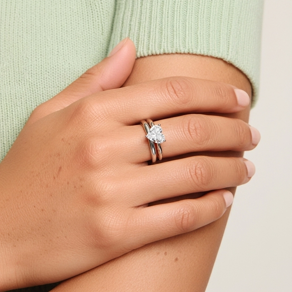 Or blanc 18 carats Solitaire Tige Traditionnelle Ensemble nuptial