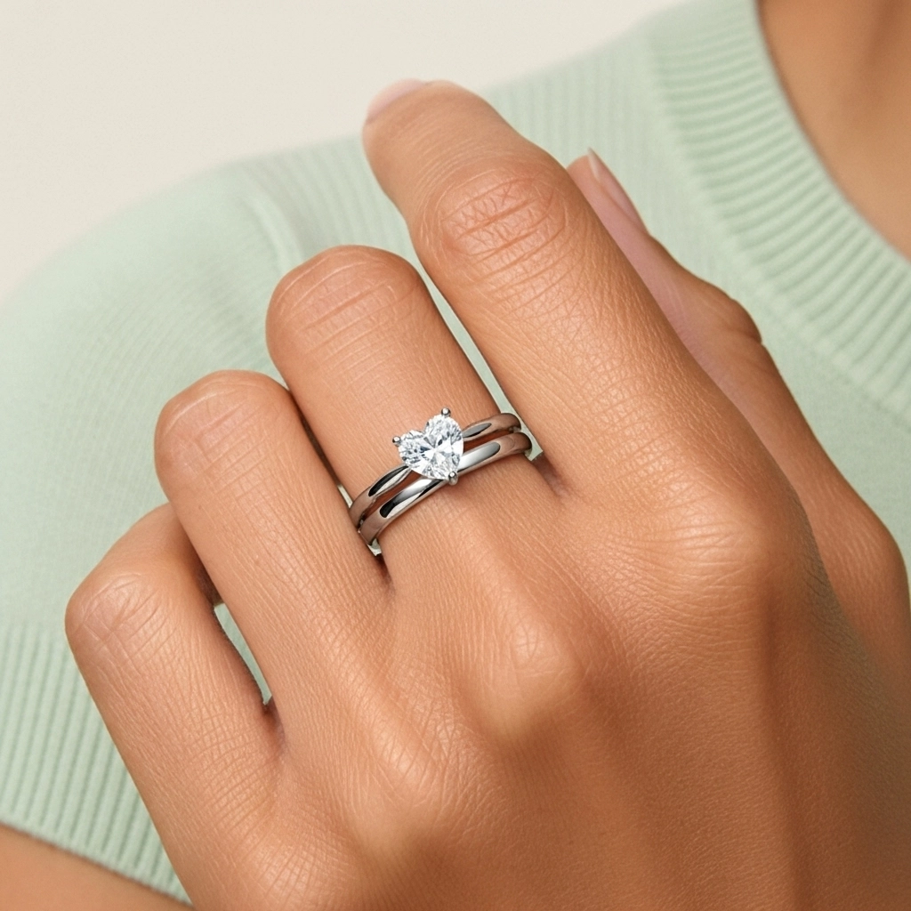 Or blanc 18 carats Solitaire Tige Traditionnelle Ensemble nuptial