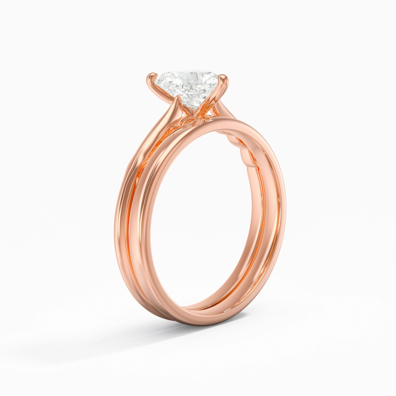 18K Rose Gold Solitaire Traditional Shank Bridal Set