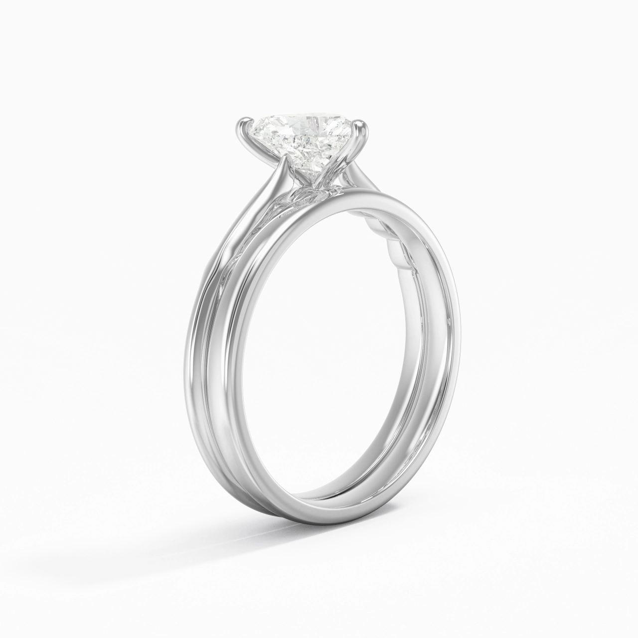 14K White Gold Solitaire Traditional Shank Bridal Set