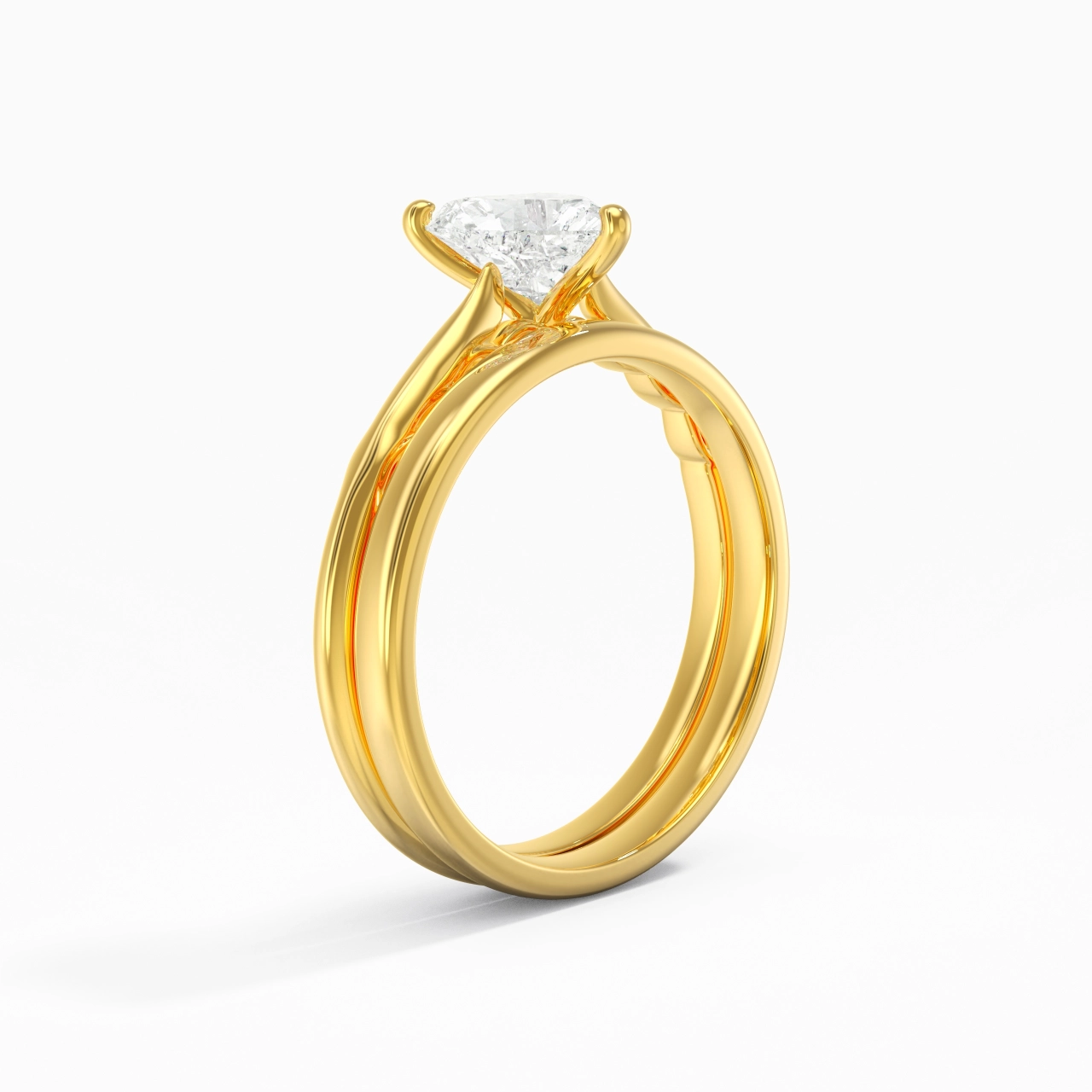 14K Gold Solitaire Traditional Shank Bridal Set