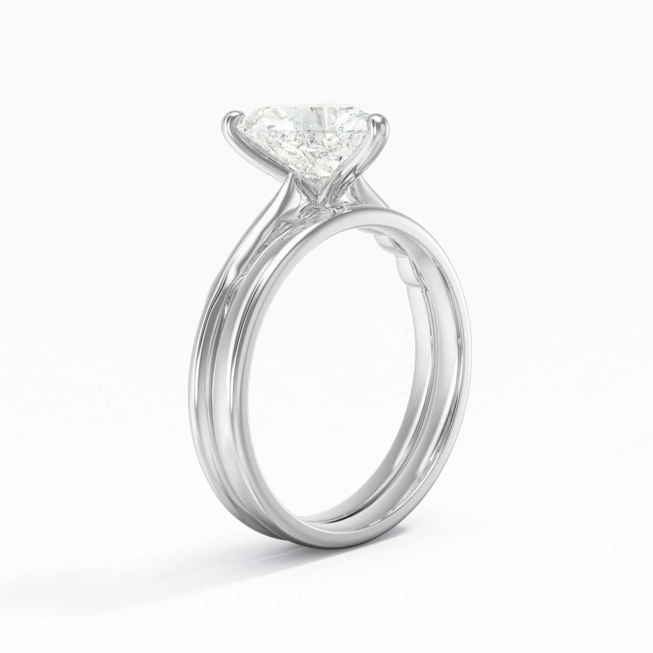 14K White Gold Solitaire Traditional Shank Bridal Set