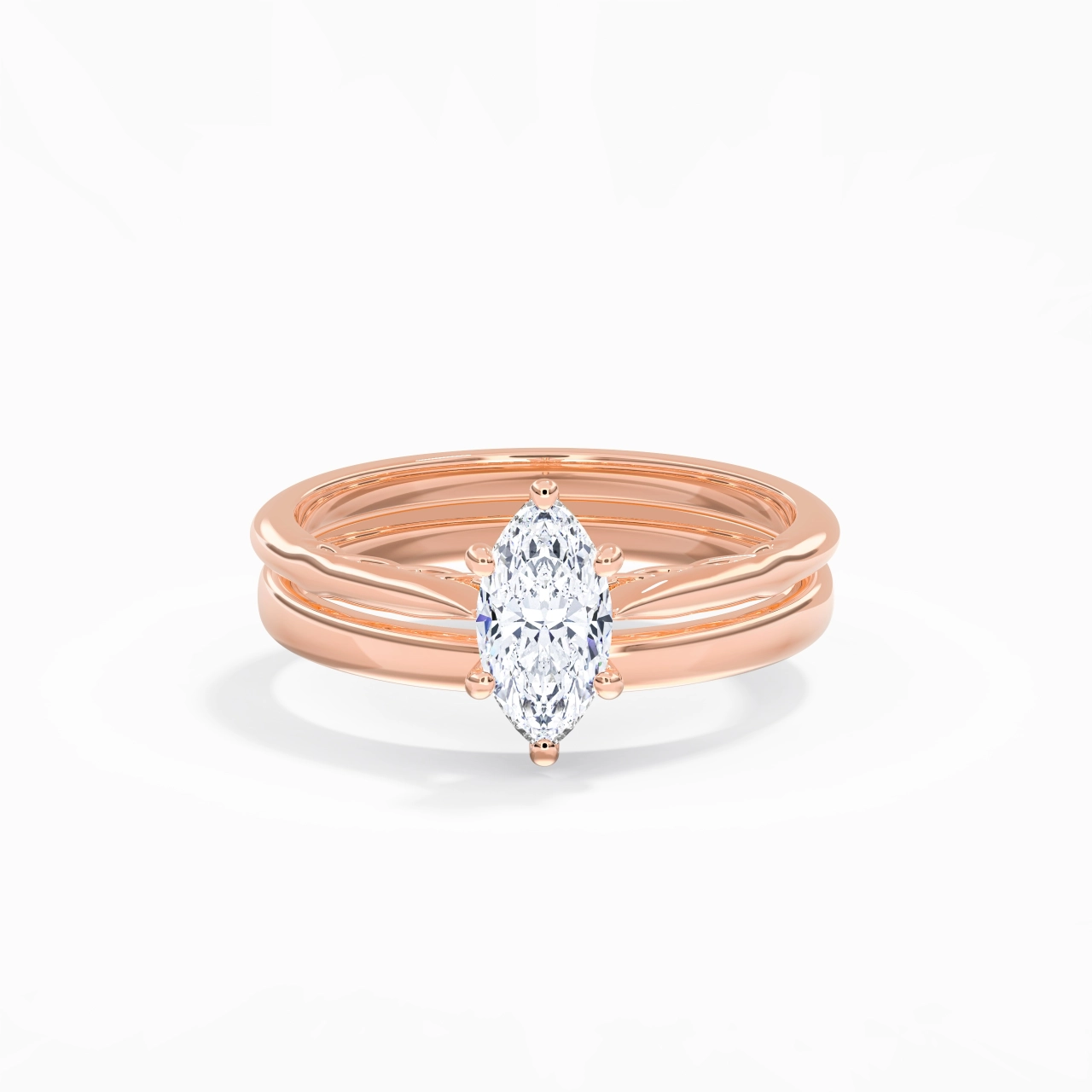 14K Rose Gold Solitaire Traditional Shank Bridal Set
