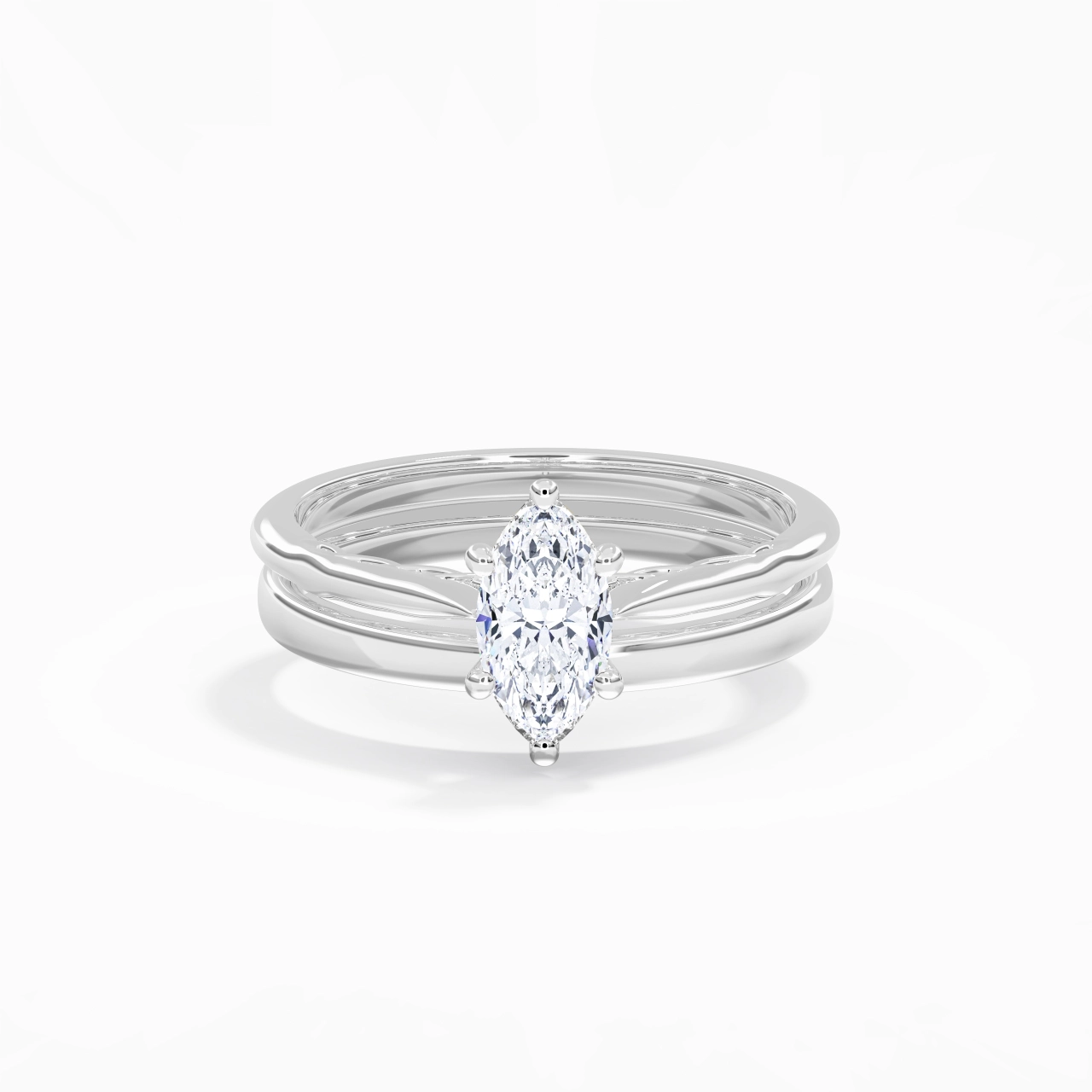 14K White Gold Solitaire Traditional Shank Bridal Set