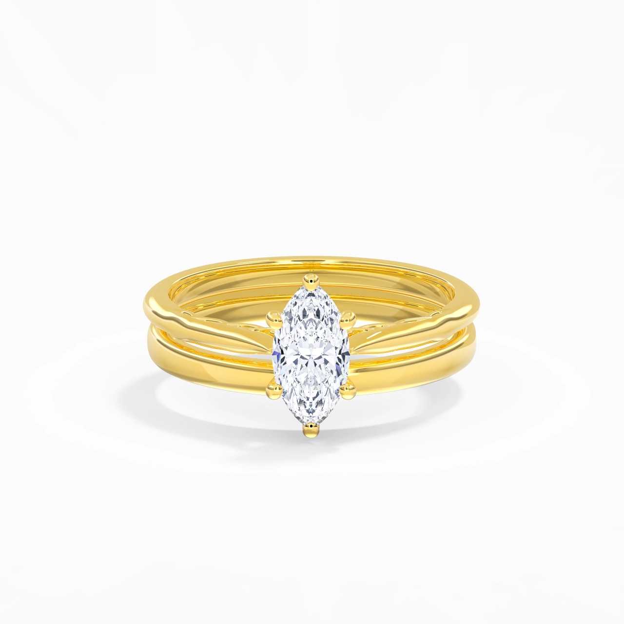 18K Gold Solitaire Traditional Shank Bridal Set