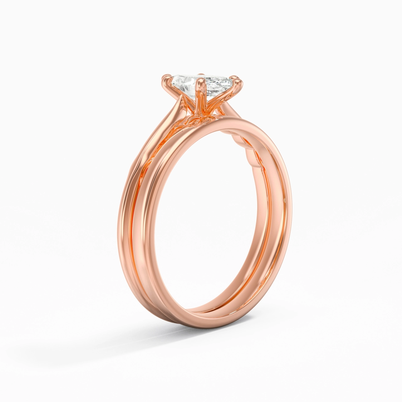 14K Rose Gold Solitaire Traditional Shank Bridal Set
