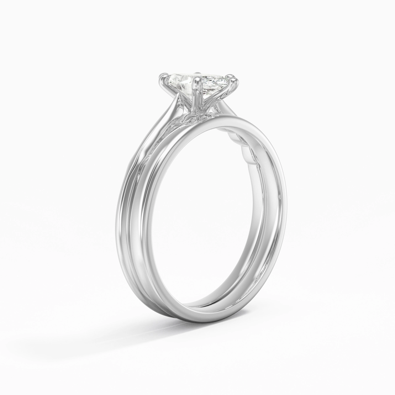 14K White Gold Solitaire Traditional Shank Bridal Set