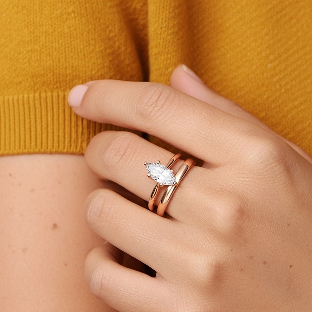 18K Rose Gold Solitaire Traditional Shank Bridal Set