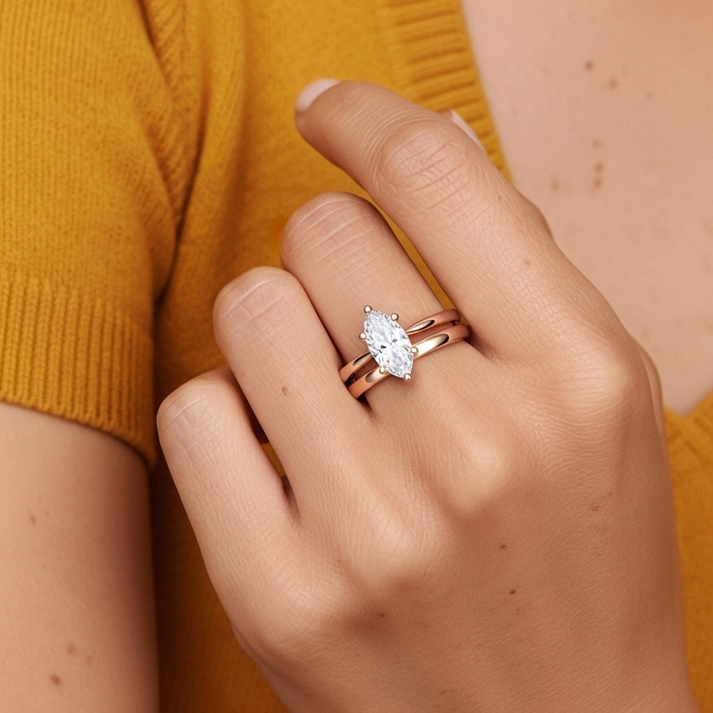 18K Rose Gold Solitaire Traditional Shank Bridal Set