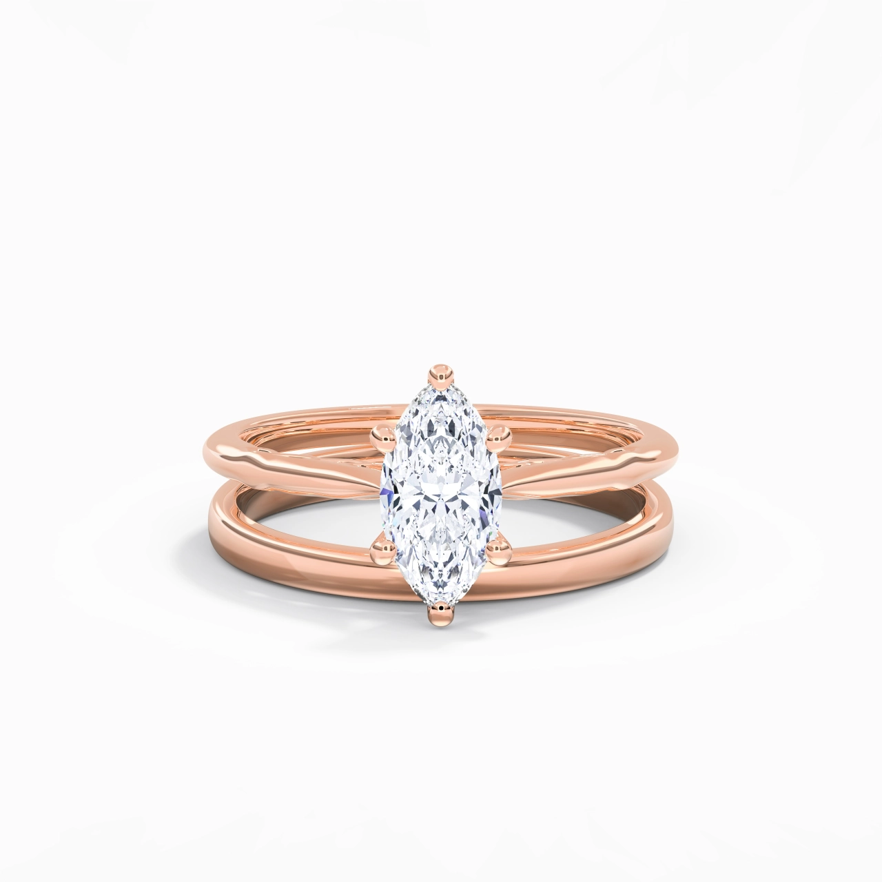 14K Rose Gold Solitaire Traditional Shank Bridal Set
