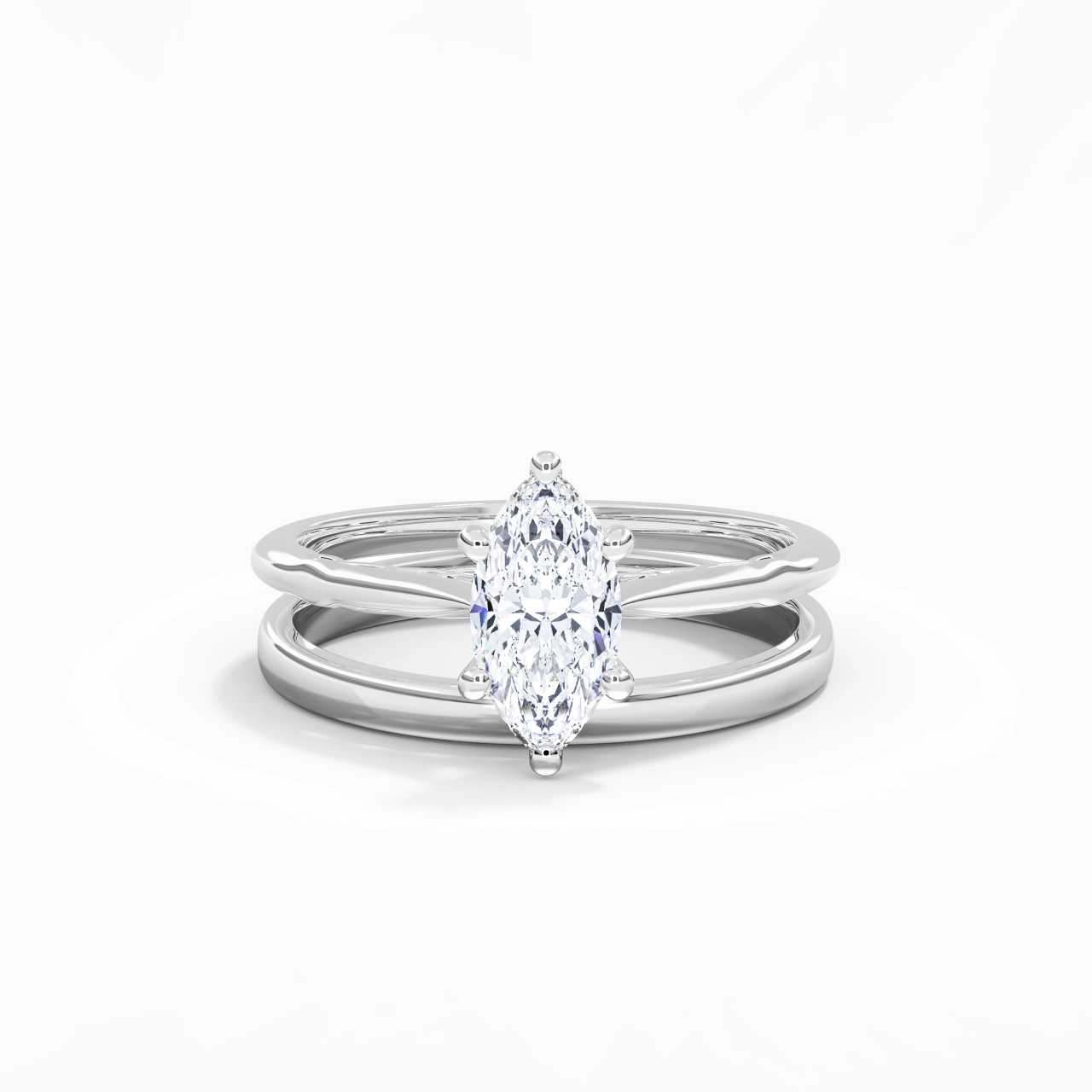 18K White Gold Solitaire Traditional Shank Bridal Set