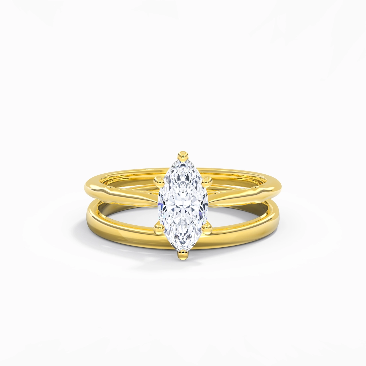 18K Gold Solitaire Traditional Shank Bridal Set
