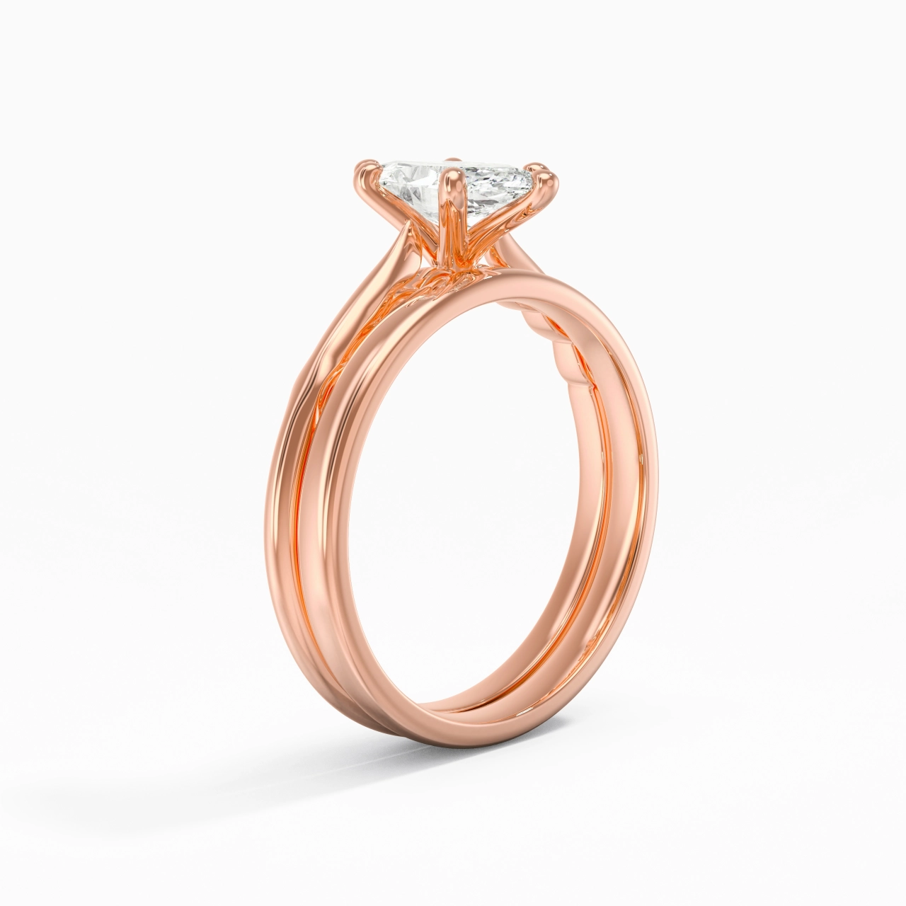 14K Rose Gold Solitaire Traditional Shank Bridal Set