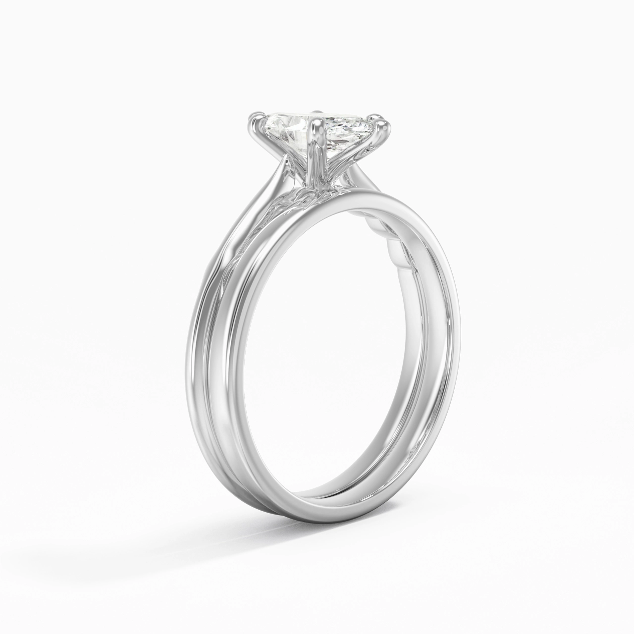 18K White Gold Solitaire Traditional Shank Bridal Set