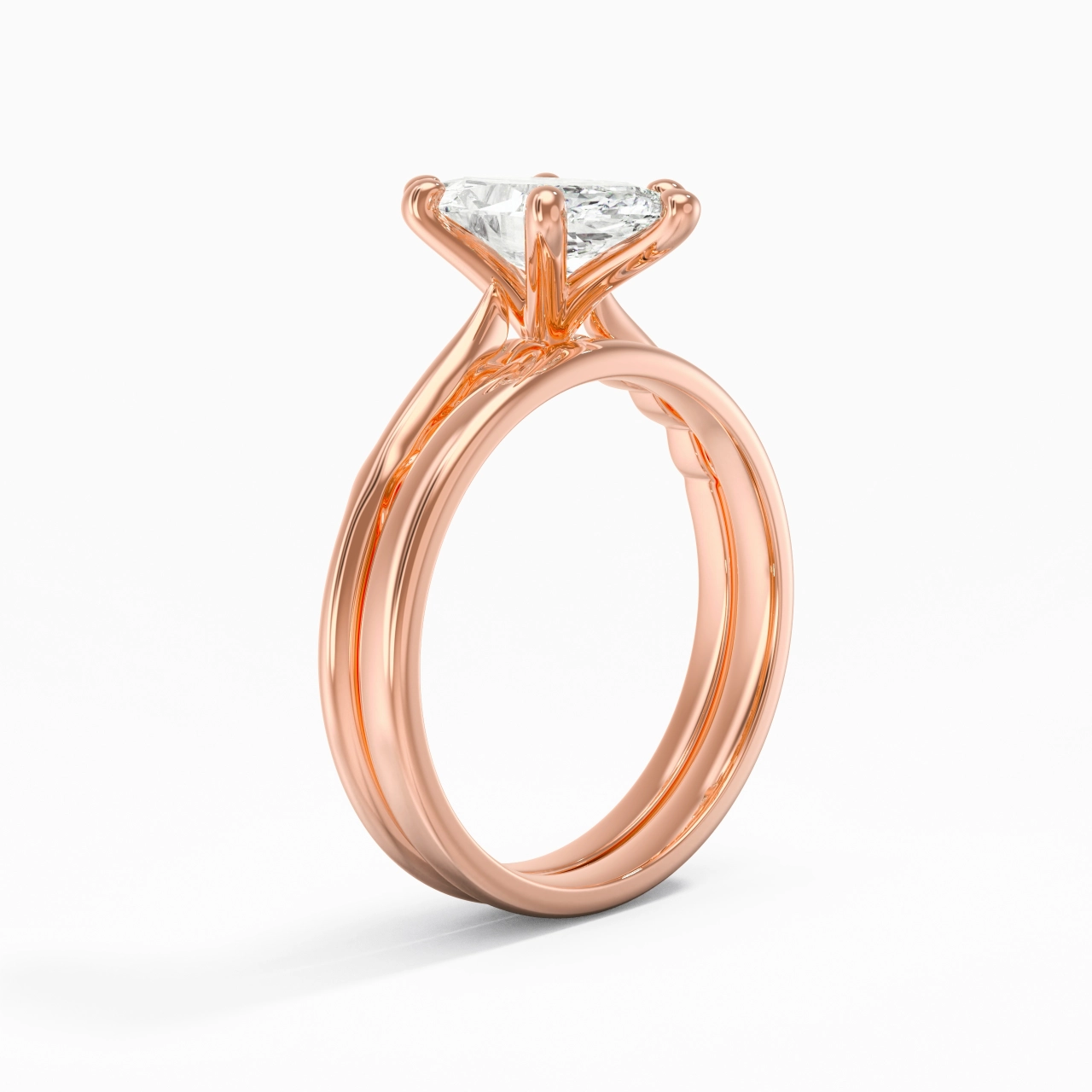 14K Rose Gold Solitaire Traditional Shank Bridal Set