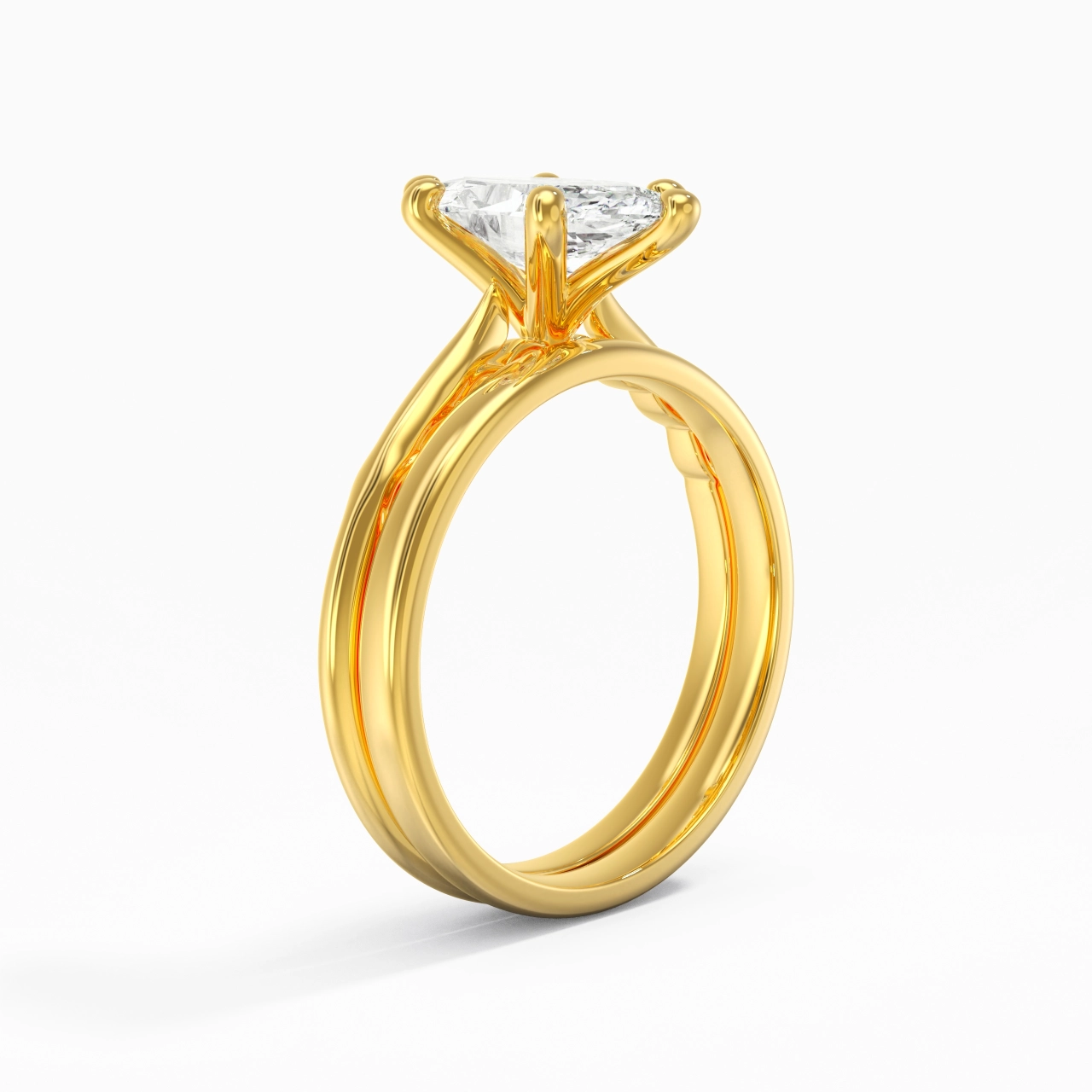 18K Gold Solitaire Traditional Shank Bridal Set